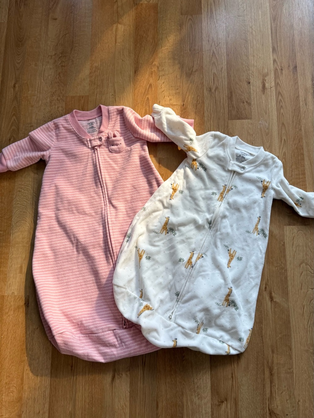 Carter's Pink Stripes and Baby Giraffe Fleece Sleep Bags